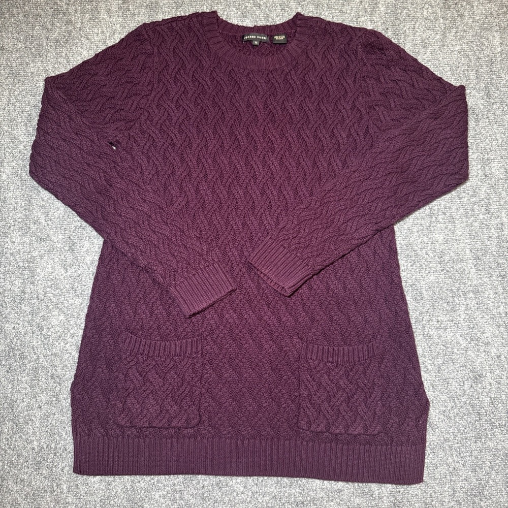 Jeanne Pierre Women's Sweater Size Medium Cable Knit‎ 100% Cotton Red Burgundy